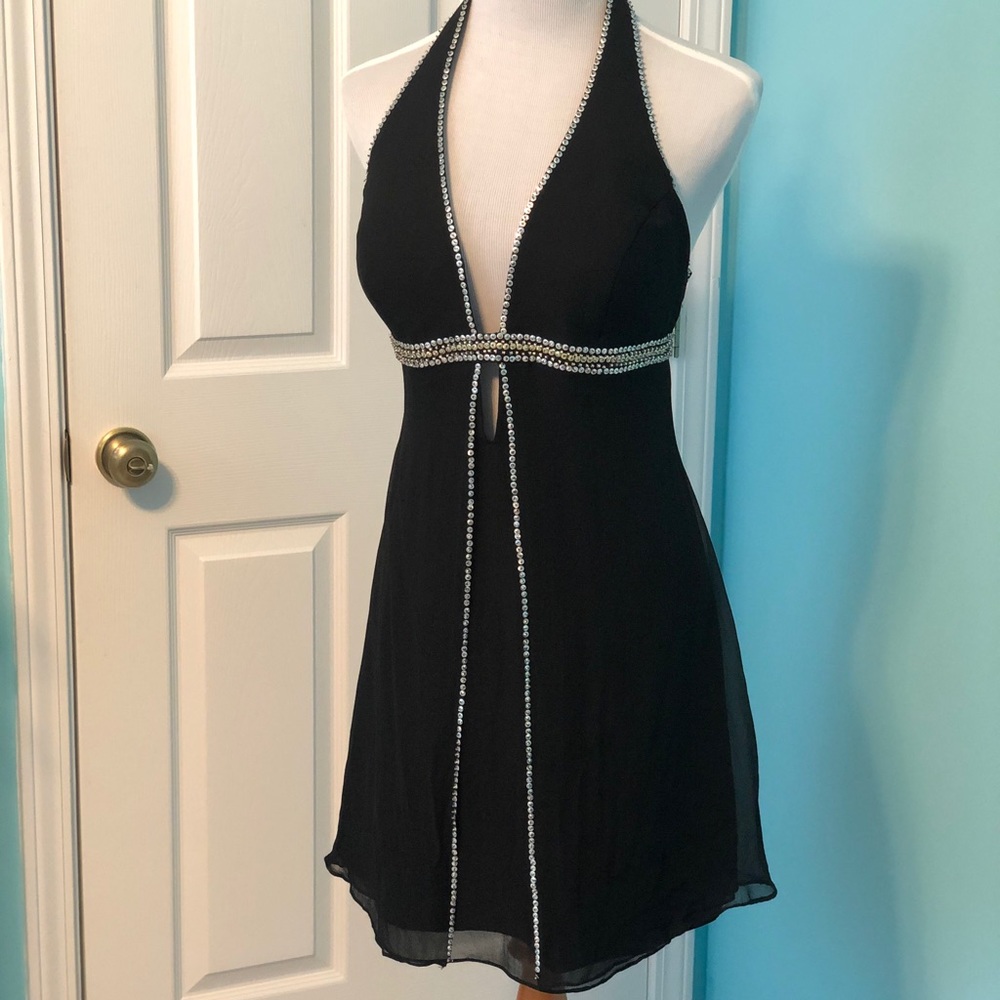 Amelie Black Silk Halter Dress